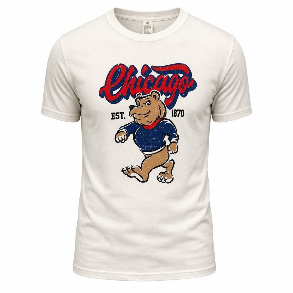 Chicago Cubs Walking Bear Mascot Graphic Tee White Size XL